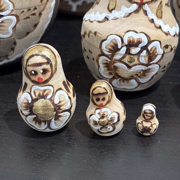 Vintage Russian Matryoshka Nesting Dolls Set Of 10 Wooden Hand Signed Burnt - Picture 3 of 12